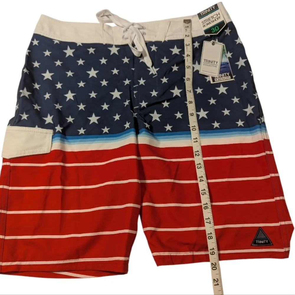 Trinity Stretch Board Shorts With American Flag Design Size 30